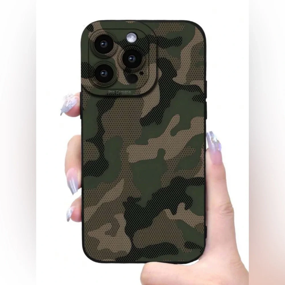 iPhone 13 Pro Phone Case Green Camo Print Black TPU Soft Case